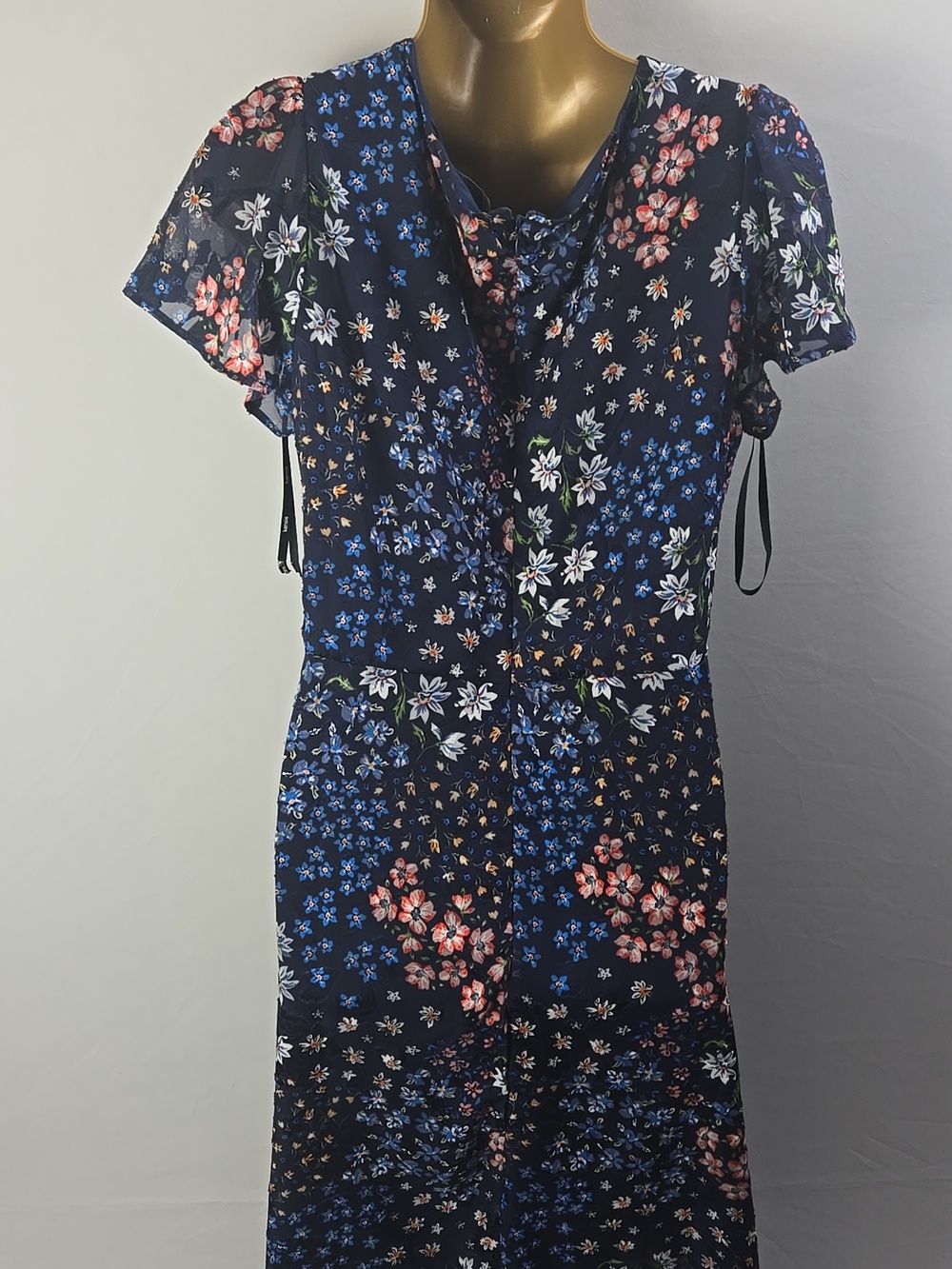 Kensie Women's Blue Floral Ruffle Midi Dress Sz 13 V-Neck Whimsical Fairy Boho - Picture 5 of 10